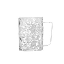 Clear Mouthwash Cup with Handle and Toothbrush Slot, AntiFall AntiSlip Bathroom Holder, Glacier Pattern PS Plastic