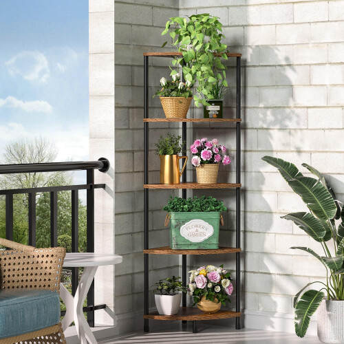 Greatseas 5-Tier Corner Sehlf Rustic Brown