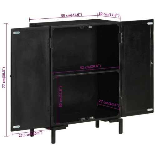ZEYUAN Sideboard Black 55x30x77 cm Solid Wood Mango and Iron,Sideboard Kitchen Units,Storage Unit,Sideboard With Drawers 1