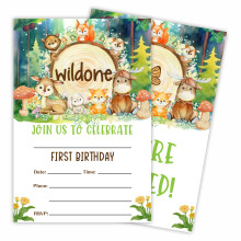 Tabyon Jungle Animals 1st Birthday Invitation - Wild One - Set Of 20 Double-Sided Fill In Birthday Invite Cards With Envelopes For Kids, Boys & Girls