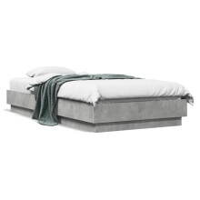 BaraSh Bed Frame with LED Lights Concrete Grey 75x190 cm Small Single,Double Bed Frame,Platform Bed Frame, Noise-cancelling Design, Engineered Wood S
