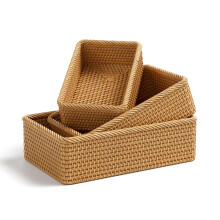 LAVNTM Rattan Storage Basket, 3 Pack Hand Woven Rectangular Fruit Baskets for Serving, Picnic Basket, Wicker Storage for the Living Room Kitchen (Hon