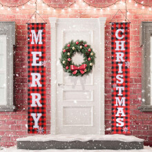 Alotpower Red Black Buffalo Plaid Door Banner Set