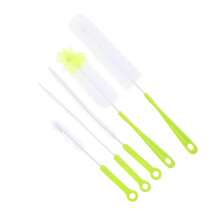 Long Handle Bottle Cleaning Brush Set 5pcs Green 38CM with Hook for Deep Reach Baby Bottles
