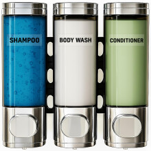 LUBANA Wall Mounted Soap Dispenser, Black and Chrome, Triple Chamber, Push Button, Cylindrical Design, 10 x 4 x 4 Inches