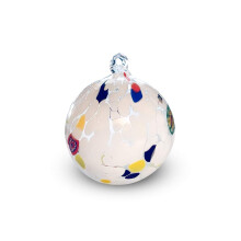 Murano Glass Christmas Baubles Pack of 6 Large Blown Glass Balls Colourful Craftsmanship Elegant Christmas Decorations for Christmas Tree (White, 6)