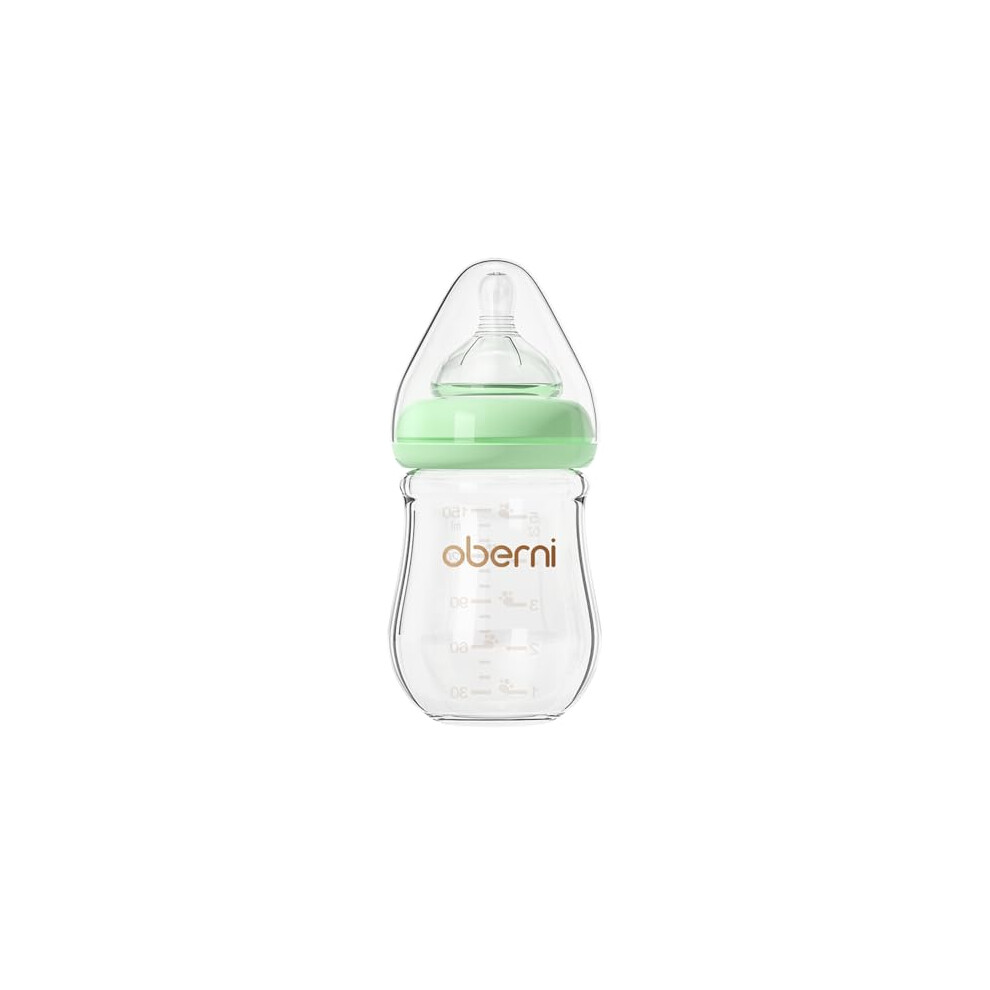 Glass Baby Bottle 5oz Anti Colic with Natural Response Silicone Nipple Wide Neck for Newborns BPA