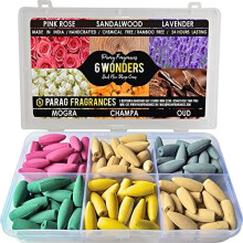 Parag Fragrances 6 Wonders Back Flow Incense Cones (Rose, Sandalwood, Lavender, Mogra, Champa & Oud) for Smoke Fountain/Extra Fragrant Backflow Dhoop