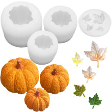 LSLEVA 4 Pack Halloween Candle Molds, Multistyle Size Pumpkin Silicone Molds and Maple Leaf Mold for Candle Making Resin Soap Casting, 3D Creative Mo