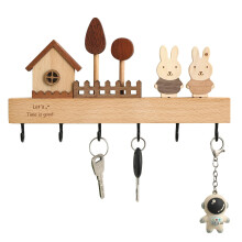 WUETOAYA Key Holder for Wall Mount, Wall Decorative Key Rack with Shelf Has DIY Assembly Hooks&Cute Accessories, Rustic Wood Key Organizer for Entryw