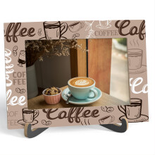 Coffee Picture Frame, Coffee Themed Wooden Tabletop Photo Frame With Stand, Coffee Photo Stand for Farmhouse Home Living Room Kitchen Cafe, Housewarm