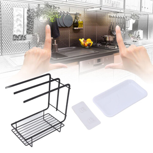 Tea Towel Rack, Tea Towel Drying Rack, Hollow Base with Drain Pan for Kitchen (Black) 1