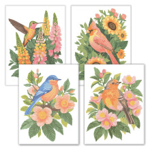 Astrakuma Studio Paint by Numbers Kit for Adults Beginner - Birds and Flowers Easy DIY Numbered Painting Sets - 4 Pack Small Canvas Boards with Acryl