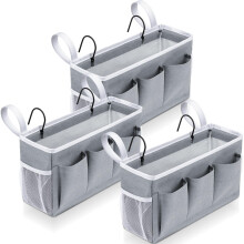 Vincreem 3 Pcs Bedside Caddy Storage Organizer, Bedside Hanging Storage Bag with Pockets and Fixed Straps for Bunk Bed Shelf Dorm Rooms Crib Bed Rail