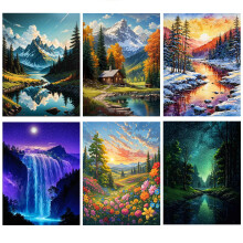 Lovepefe Mountain Diamond Art Painting Kits for Adults, 6 Pack Paint with Diamond Kit for Beginners DIY Full Drill Gem Art Home Wall Decor 12 X 16 In