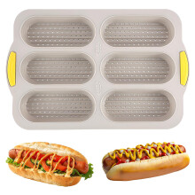 Silicone French Bread Baking Pan, 6-Cavity Mini Baguette Pan with Perforated Surface