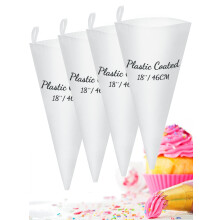 Duseu 4 Pcs 18 Inch Pastry Bag Cotton with Plastic Coating, Reusable Piping Bags Canvas Cake Decorating Bags, White