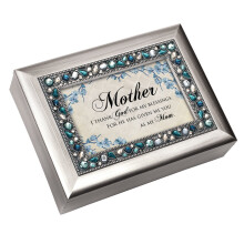 Mother I Thank God For Blessings Jeweled Silver Colored Keepsake Music Box Plays Amazing Grace