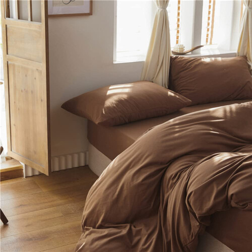 Omelas Brown Duvet Cover Full Size Chocolate Mocha Coffee Solid Color Plain Bedding Set Simple Modern Soft Microfiber Rustic Comforter Covers with Zi 1
