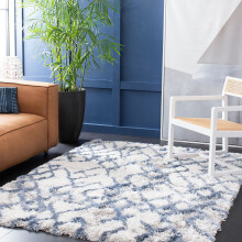 SAFAVIEH Shag Rug for Living Room, Dining Room, Bedroom - Horizon Shag Collection, Short Pile, in Ivory and Blue, 183 X 274 cm