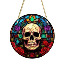 XDHLDULYK 1PCS 6.3'' Skull Acrylic Window Hanging, Gothic Style Stained Glass Panels,Stained Panel Double Side Hanging Wall Art Decor for Home Office