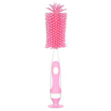 Silicone Baby Bottle Brush 10 Inch Pink – Long Handle 360 Soft Bristle Cleaner with Detachable Nipple Base, Dishwasher Safe