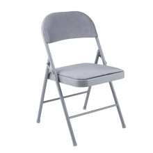 (Grey, 1 x Chair) Metal Frame Foldable Chair Velvet Padded Chair for Kitchen Garden Office by A.Unique Home