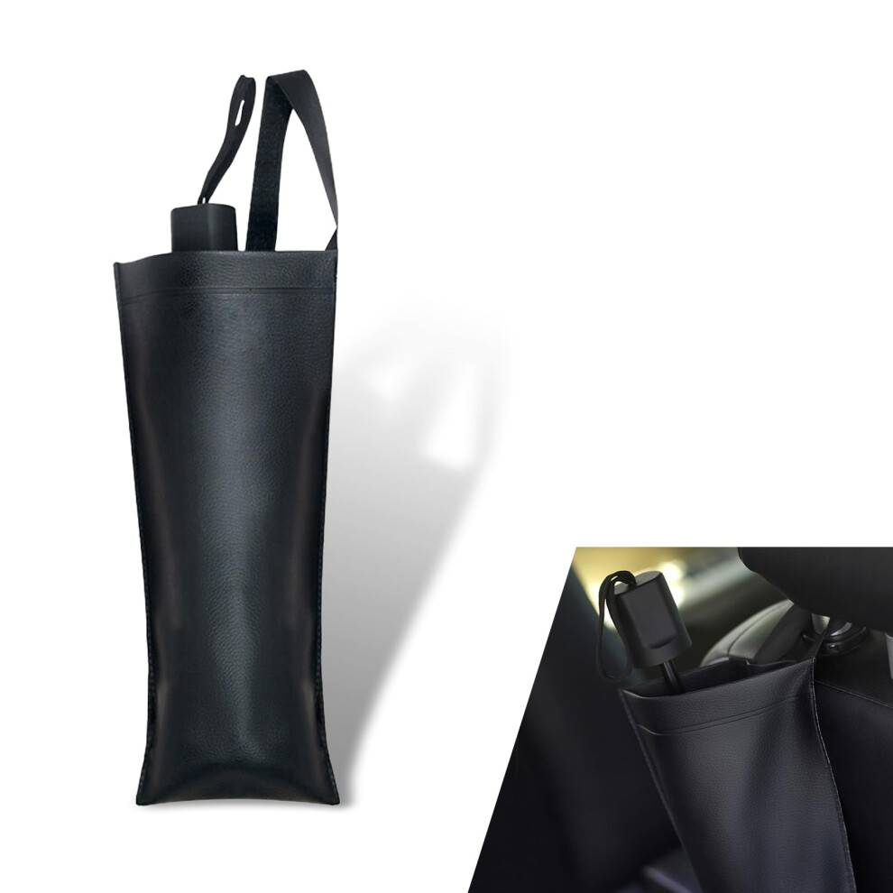 Car Umbrella Holder And Seat Back Organizer, Foldable Leather Storage Bag For Keeping Car Dry, Black 9113335622180