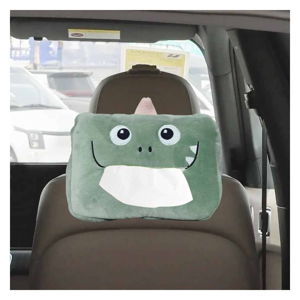 Cute Cartoon Dinosaur Car Tissue Holder With Strap For Backseat, Plush Auto Napkin Storage Box 9070919828997