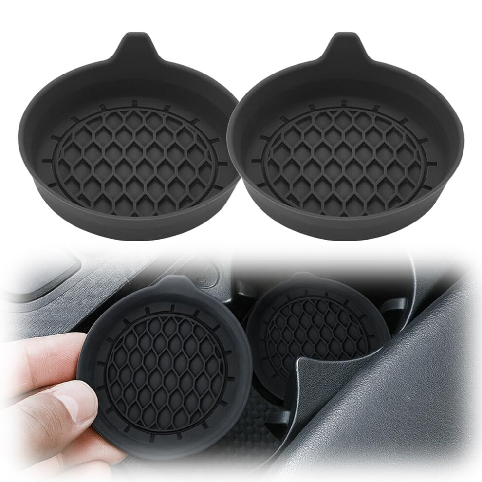Car Cup Holder Coaster 2Pcs Silicone Insert With Spillproof Raised Edge And Nonslip Grip Black 9113335677364