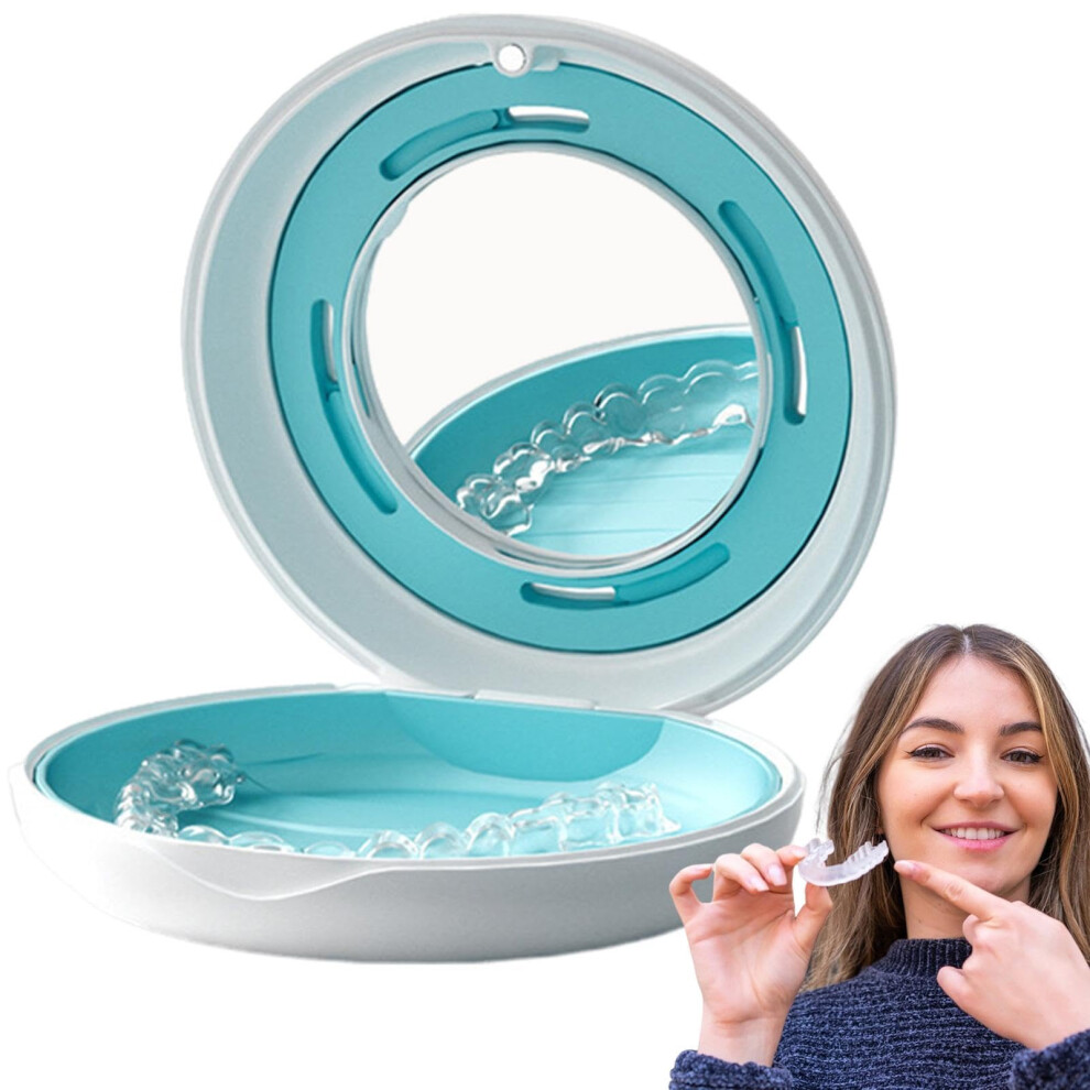 Dental Retainer Case with Magnetic Closure and Mirror, Compact Denture Storage Box for Travel