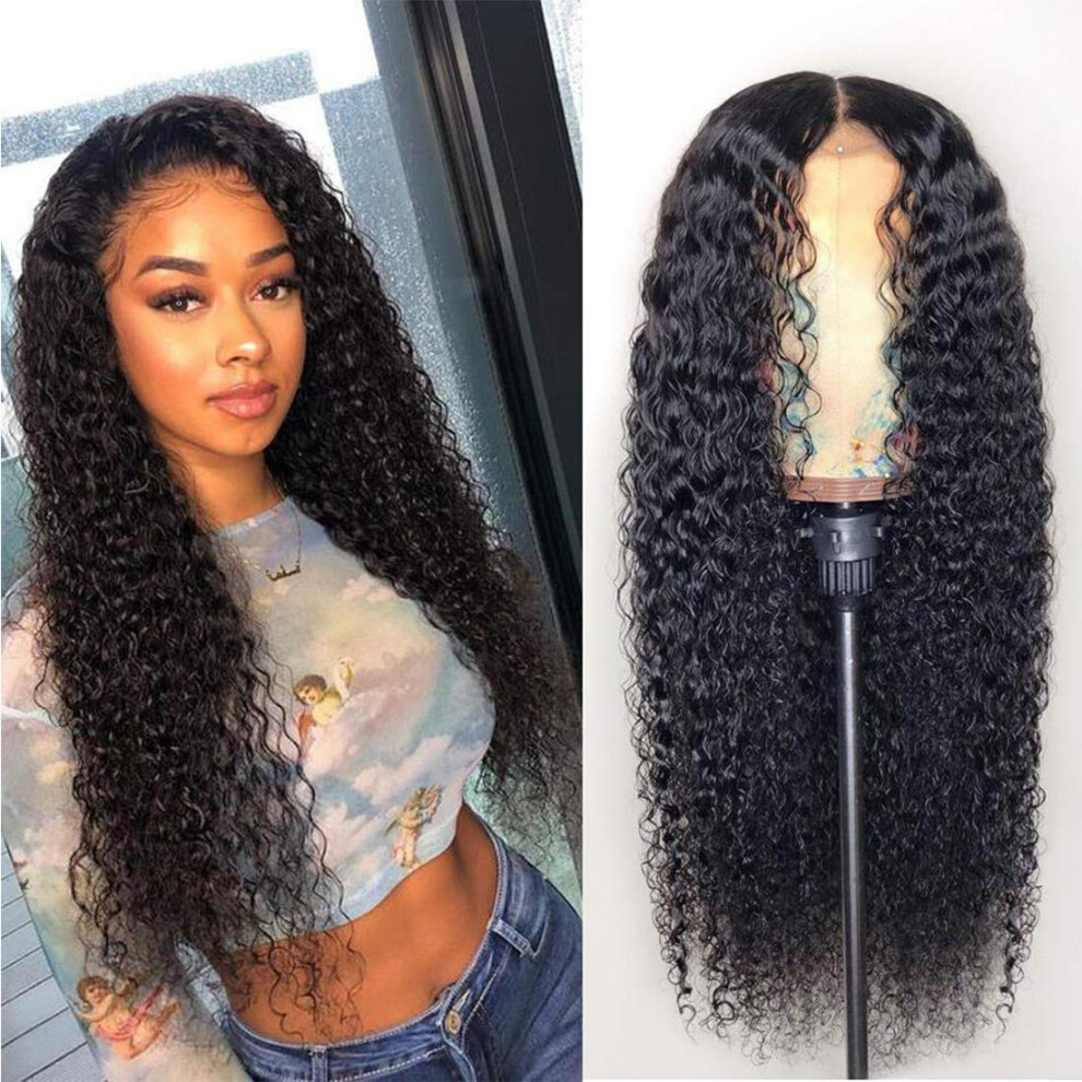 Unisex Black Deep Curly Lace Front Wig 20 Inch Pre Plucked Glueless Brazilian Virgin Human Hair Wig For Women
