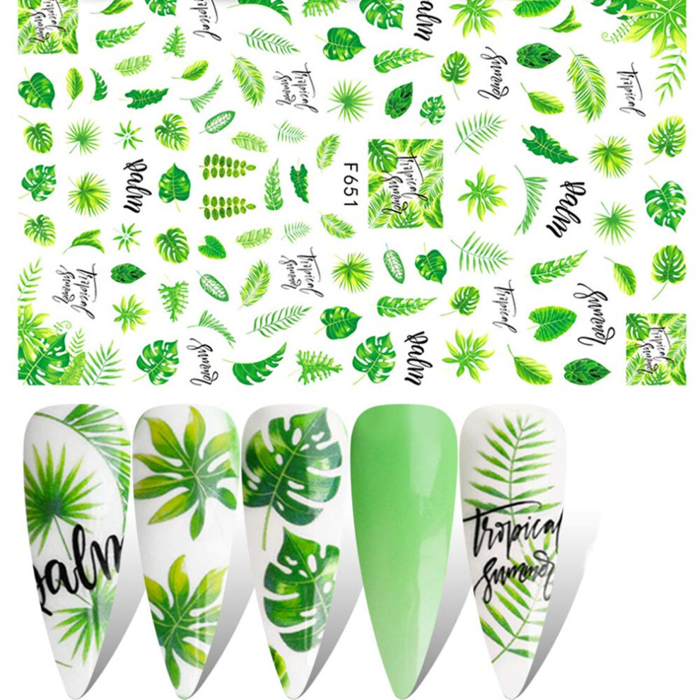 2pcs Tropical Palm Tree and Abstract Face Nail Art Stickers, SelfAdhesive 3D Nail Decals for Summer Manicure