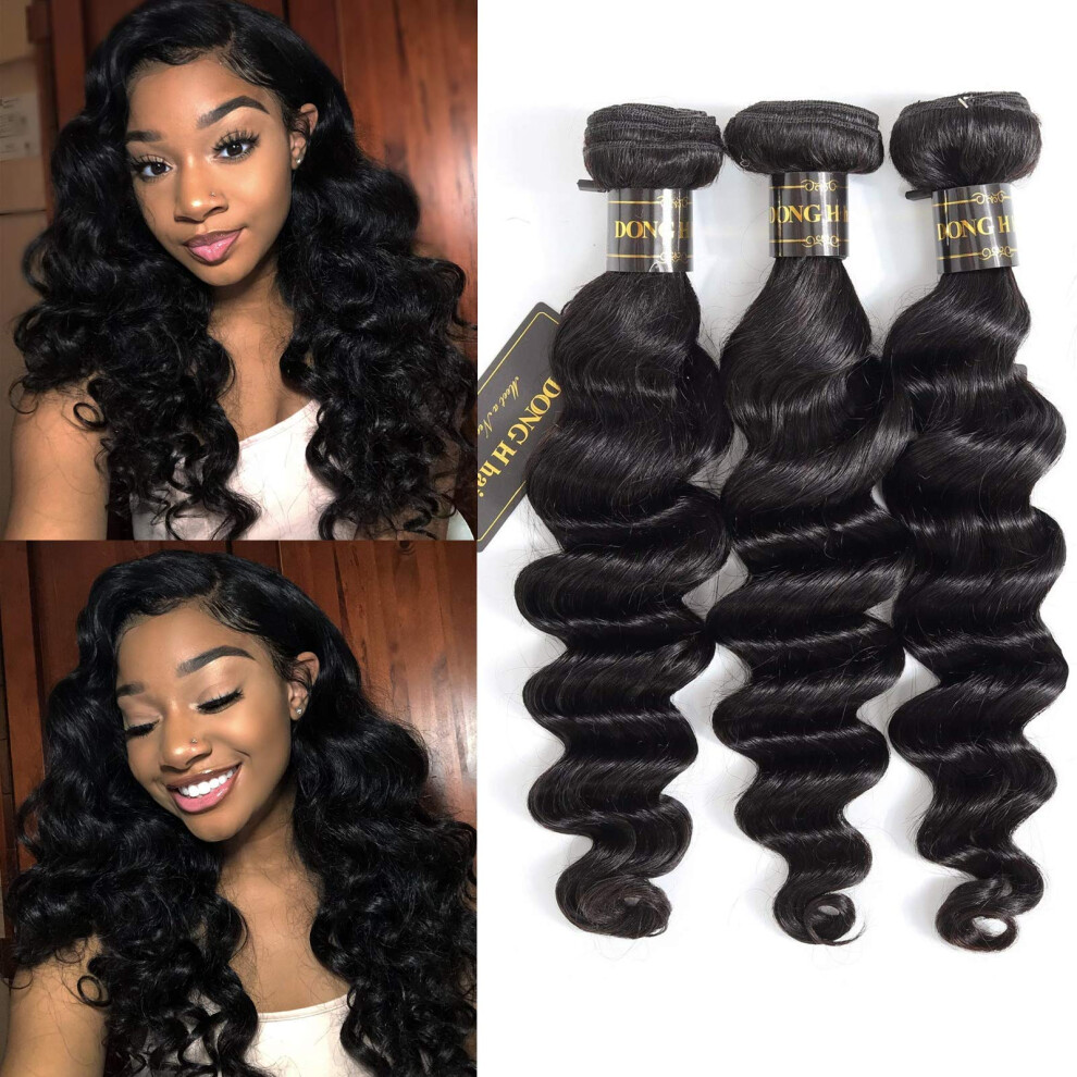 Unisex Peruvian Loose Deep Wave Bundles 100% Virgin Human Hair Extensions 3Pcs Natural Texture Tangleâ (14'16'18')