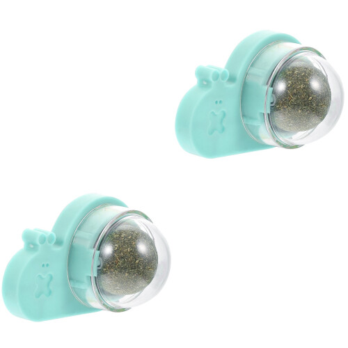 2Pièces Boules Adhesives D'herbe À Chat Vertes Rotatif Intérieur 2