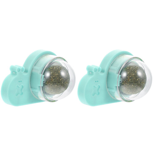 2Pièces Boules Adhesives D'herbe À Chat Vertes Rotatif Intérieur 1