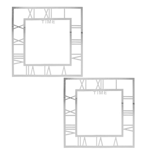 4Pcs Silver Acrylic Clock Wall Stickers Modern Square Mirror DIY Decor