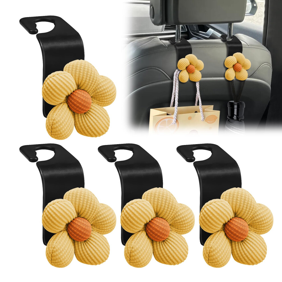 4Pcs Car Seat Headrest Hook With Floral Design, 360 Rotatable Purse Holder For Suv Sedan Truck (Yellow) Yellow 9070919829673