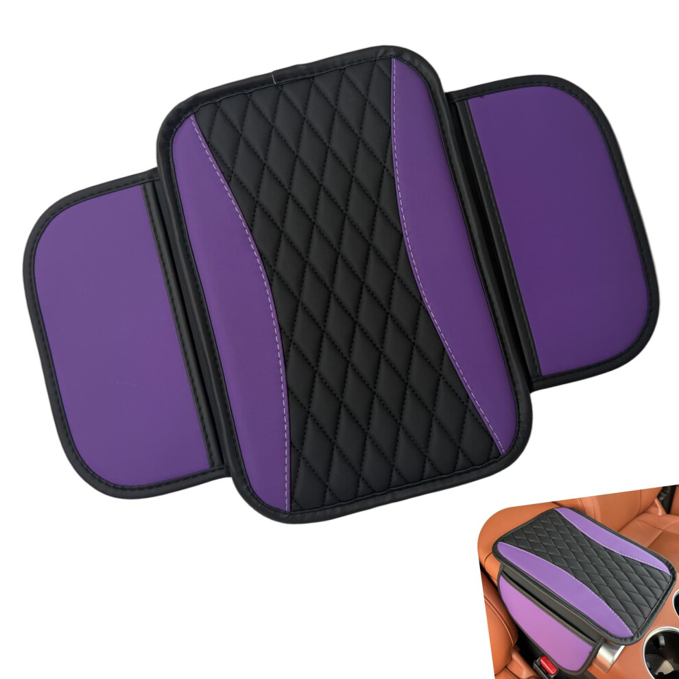 Car Armrest Pad Waterproof Leather Cushion With Dual Storage For Suv And Sedan Purple 9113335623132