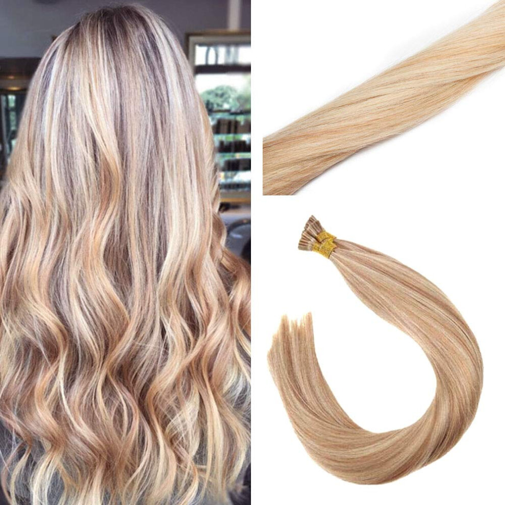 Unisex I Tip Remy Human Hair Extensions 16 Inch Ash Blonde 100 Strands Natural Silky Texture Secure Keratin Bond Tips