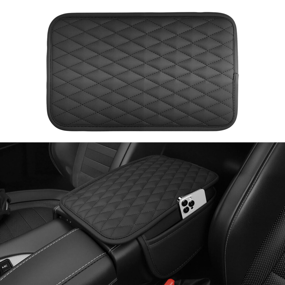 Car Center Console Cover Leather Armrest Cushion With Dual Storage Pockets Waterproof Nonslip Fit For Suvs Trucks Sedans Black 9113335623293