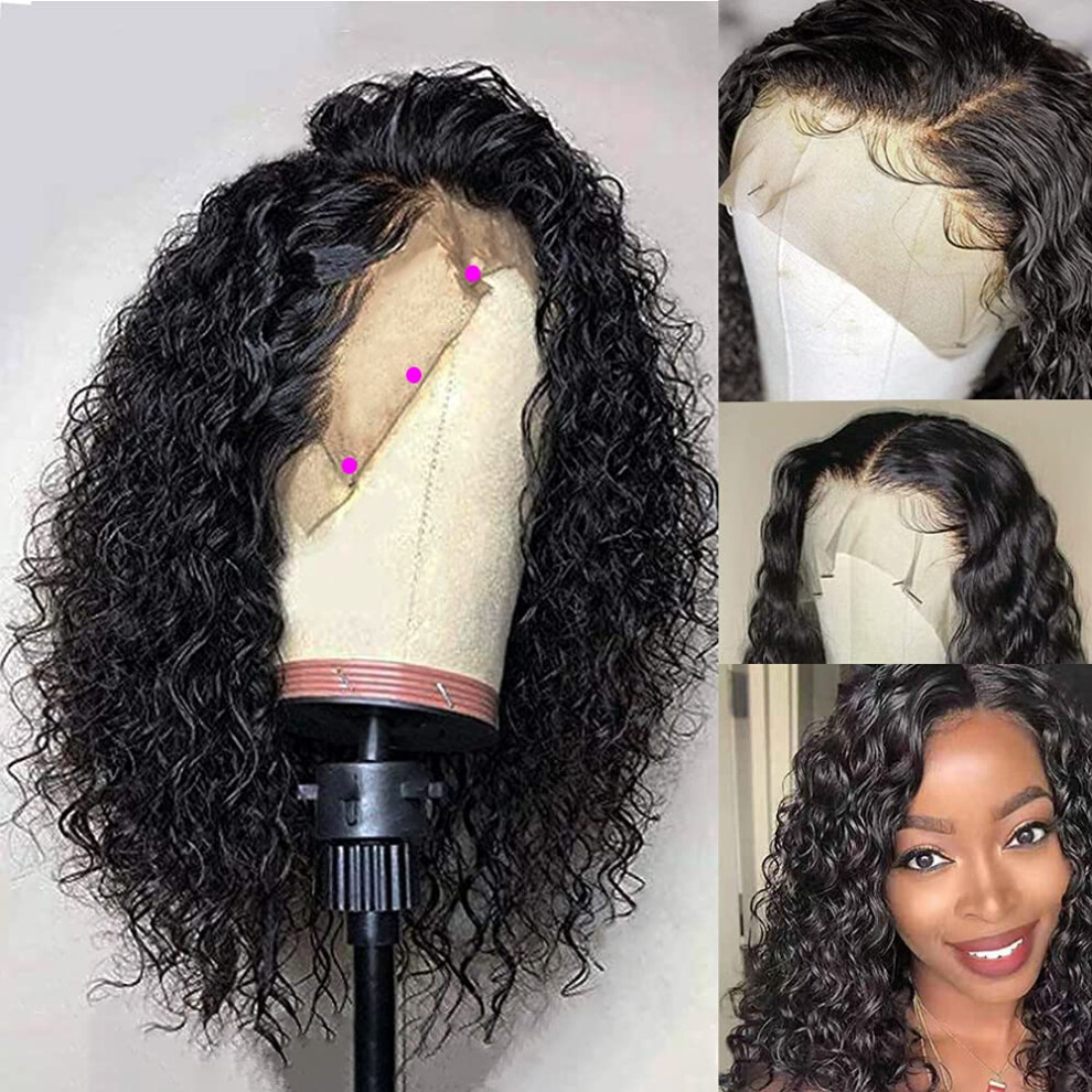 Unisex Black Curly Lace Front Wig 14 Inch Glueless Synthetic Wavy Hair For Women With Baby Hair Hd Lace