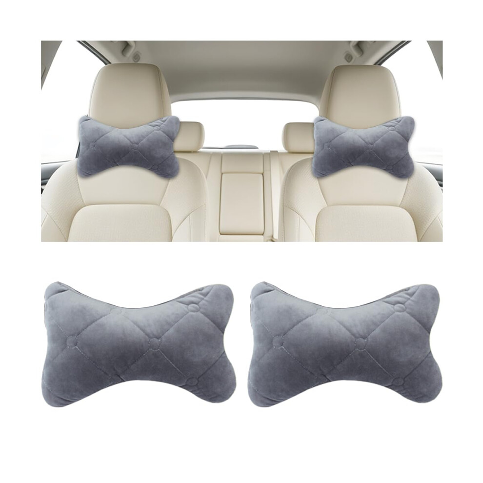 2Pcs Car Neck Pillow Set, Ergonomic Breathable Headrest Cushion For Universal Car Seats, Gray 9113335623842