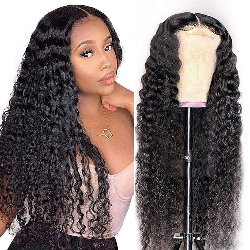 Unisex Black Brazilian Deep Wave Human Hair Lace Front Wig 13X4x1 T Part Pre Plucked Bleached Knots 150 Density For Women Natural Hairline
