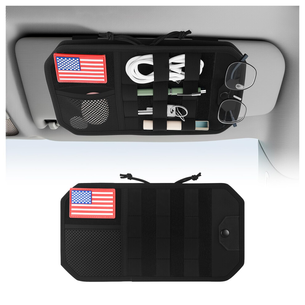 Car Sun Visor Organizer With American Flag, Largecapacity Zipper Storage For Sunglasses And Pens 9070919830617