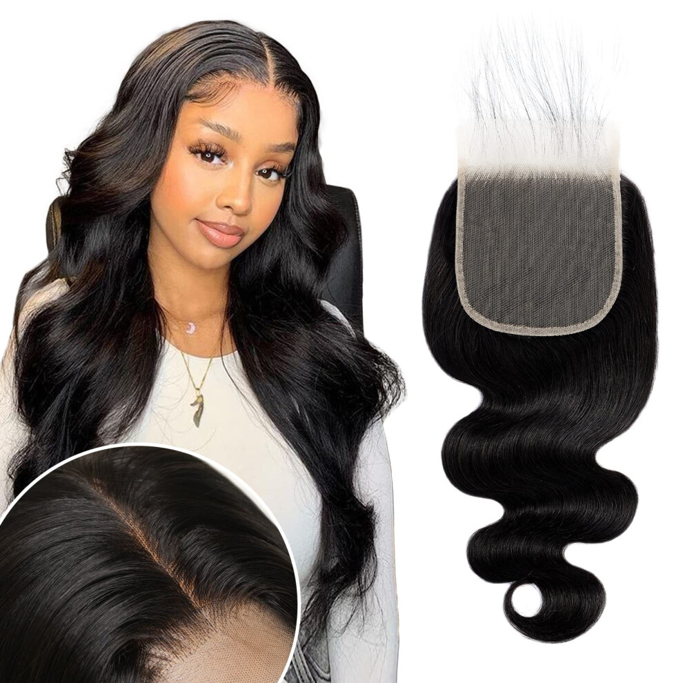 Unisex 5X5 Hd Lace Closure Brazilian Virgin Human Hair Body Wave, Invisible Hd Lace, Pre Plucked 16 Inch