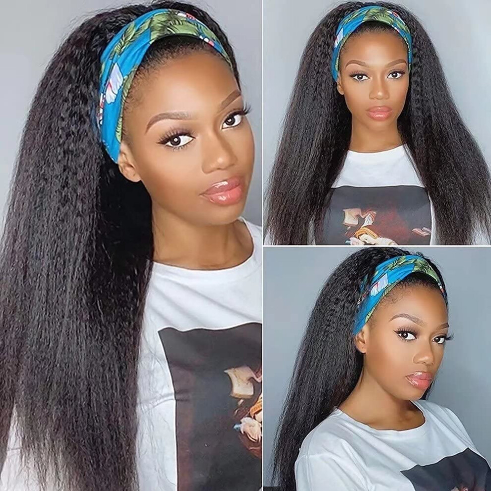 Headband Wig Human Hair for Black Women Kinky Straight 24 Inch Italian Yaki 180% Density Natural Look