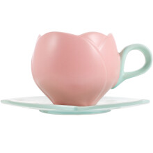 3Sets Decorative Pink Coffee Mugs with Saucer Ceramic