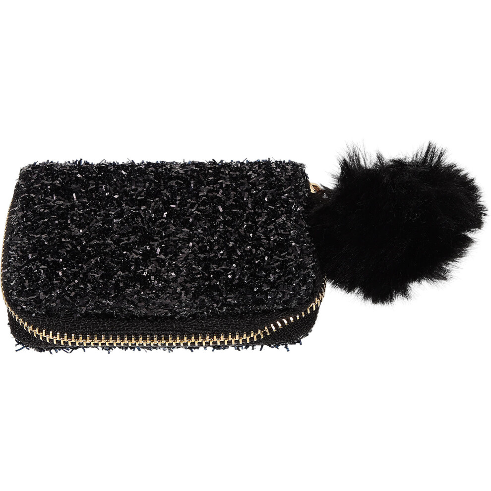 Aboofan Black 3Pcs Travel Makeup Bag Pu Sequin Cosmetic Pouch Organizer