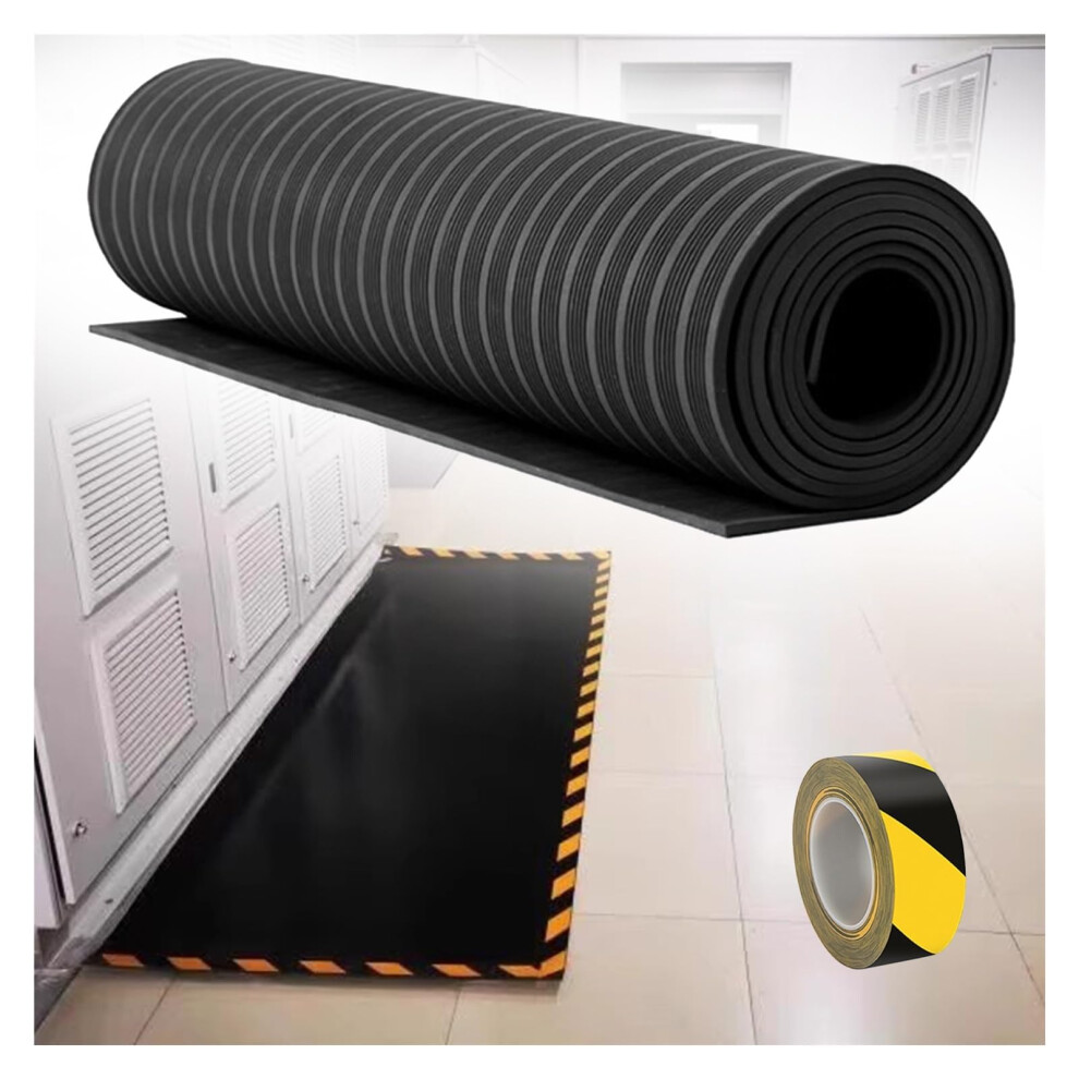 Insulated Rubber Mat With Voltage Electrical Safety, Nonslip Waterproof Oilresistant, 19X3.2x0.2 Ft 9070919831010